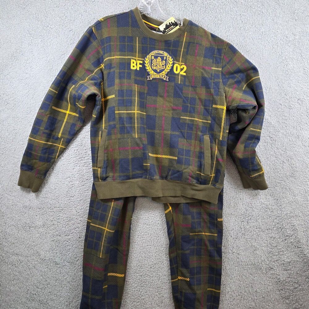 Born Fly Plaid Sweat Shirt & Pant Jogger et BF Men's Size XL  / Large